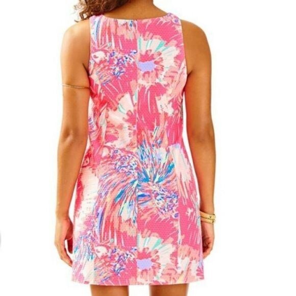 Lilly Pulitzer Tana Sleeveless Sheath Dress Lace Overlay Pink Multi Print Sz 00 - Picture 3 of 8